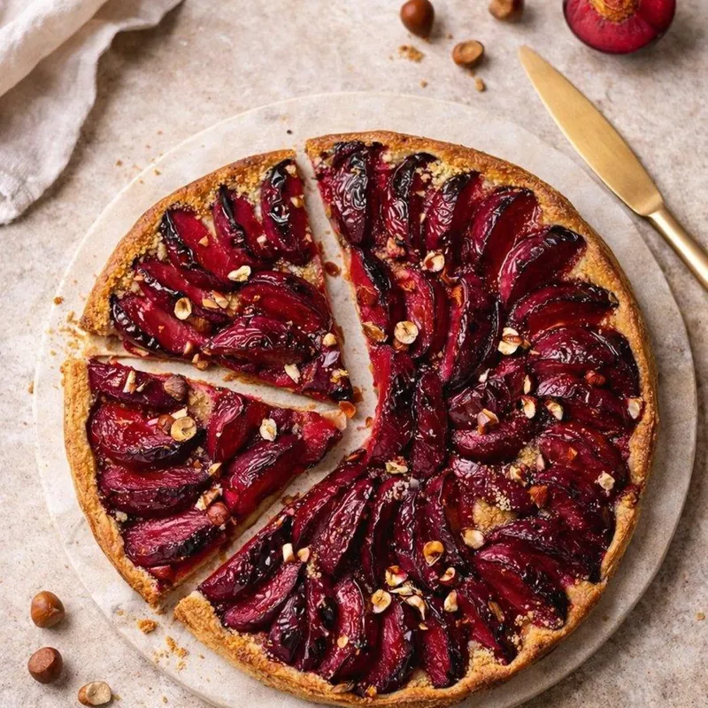 La tarte fine aux prunes et noisettes