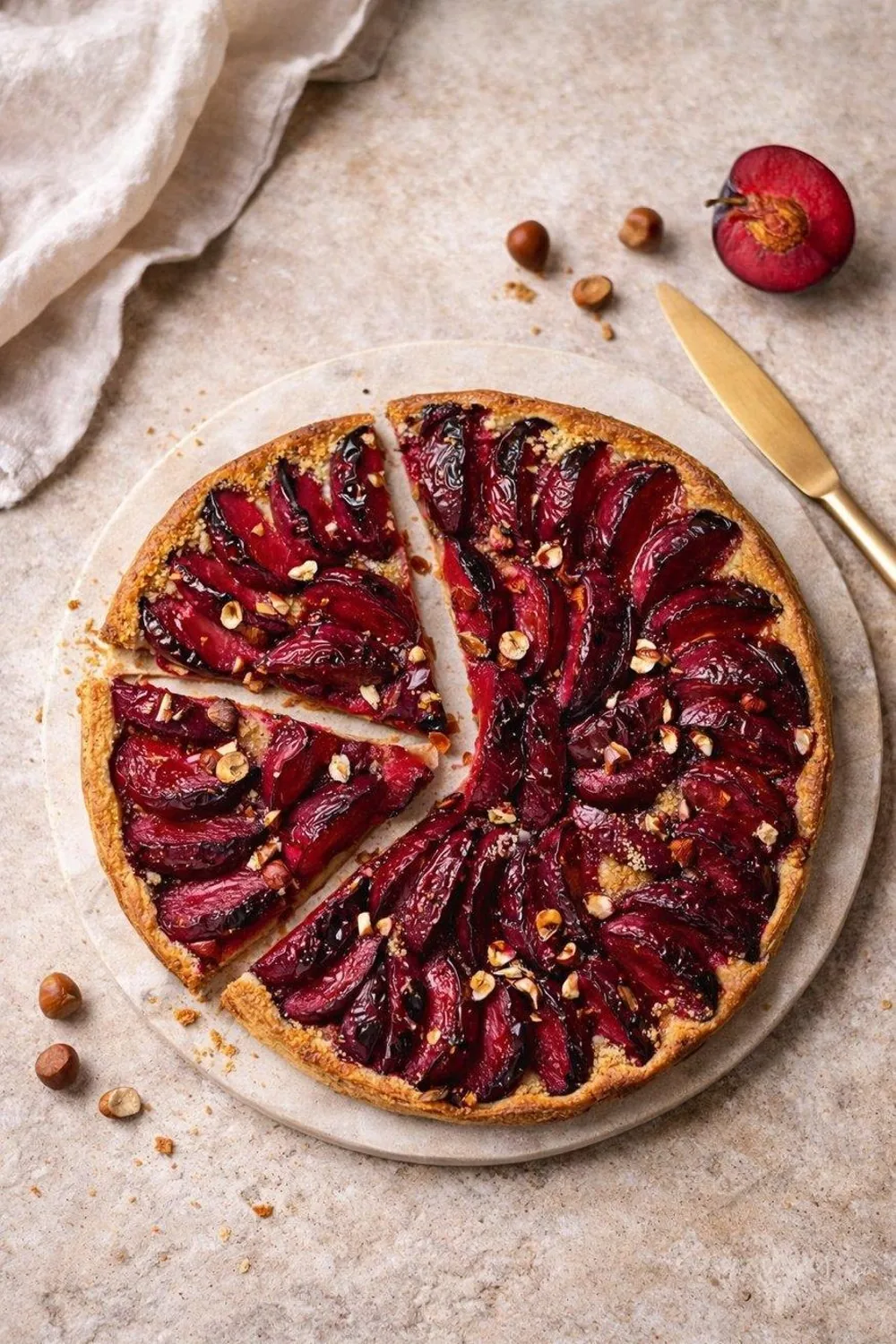 La tarte fine aux prunes et noisettes